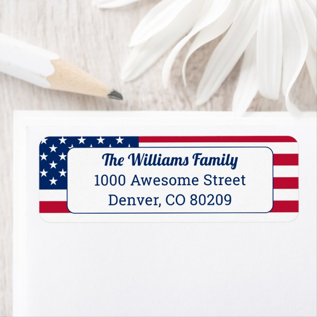 USA Patriotic Country American Flag Red White Blue Label (Insitu)