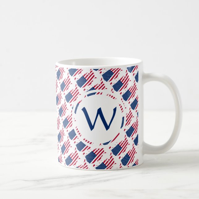 USA Patriotic Custom Monogram GOD BLESS AMERICA Coffee Mug (Right)