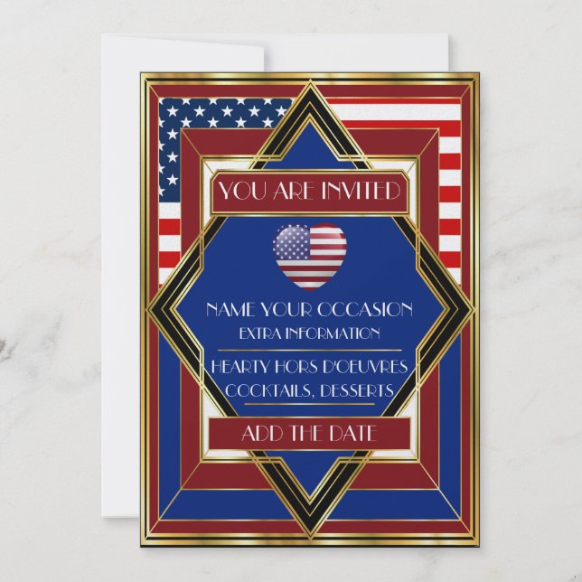 USA Patriotic Deco Invitation (Front)