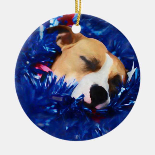 USA Patriotic Dog American Pit Bull Terrier Ceramic Ornament (Front)