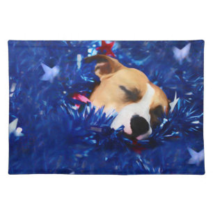 USA Patriotic Dog American Pit Bull Terrier Cloth Placemat