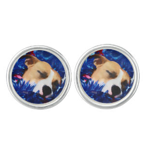 USA Patriotic Dog American Pit Bull Terrier Cufflinks