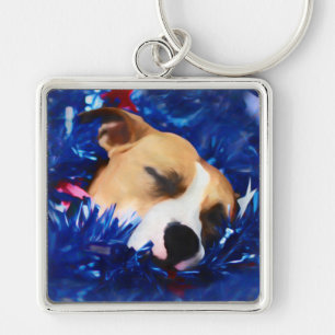 USA Patriotic Dog American Pit Bull Terrier Keychain