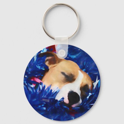 USA Patriotic Dog American Pit Bull Terrier Keychain