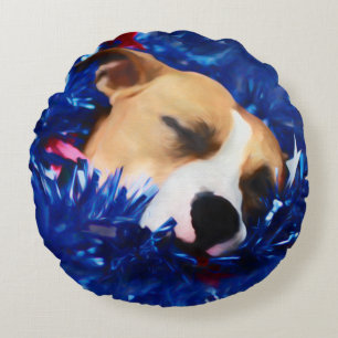 USA Patriotic Dog American Pit Bull Terrier Round Pillow