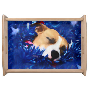 USA Patriotic Dog American Pit Bull Terrier Serving Tray