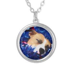 USA Patriotic Dog American Pit Bull Terrier Silver Plated Necklace