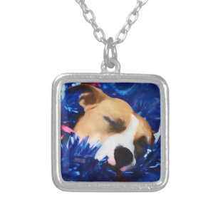 USA Patriotic Dog American Pit Bull Terrier Silver Plated Necklace