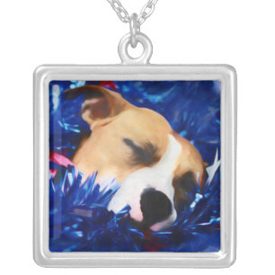 USA Patriotic Dog American Pit Bull Terrier Silver Plated Necklace