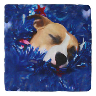 USA Patriotic Dog American Pit Bull Terrier Trivet