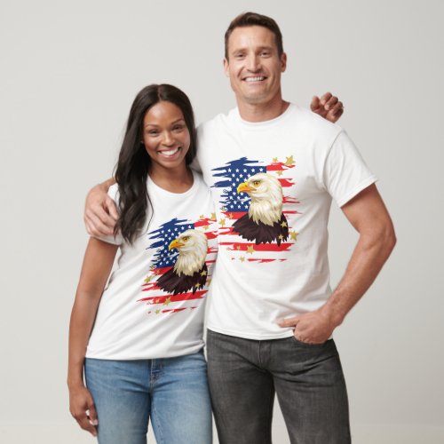 USA Patriotic Eagle Flag and Stars T_Shirts _ WHT
