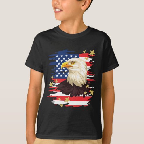 USA Patriotic Eagle Flag Stars Kids T_Shirt _ BLK