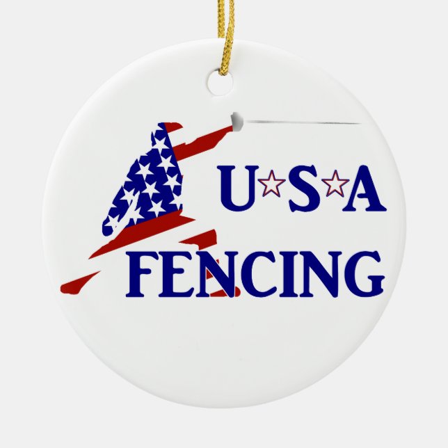 USA Patriotic Fencing En Garde Sports Ceramic Ornament (Front)