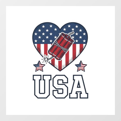USA Patriotic Firecracker Heart Vintage Vector Shi Window Cling