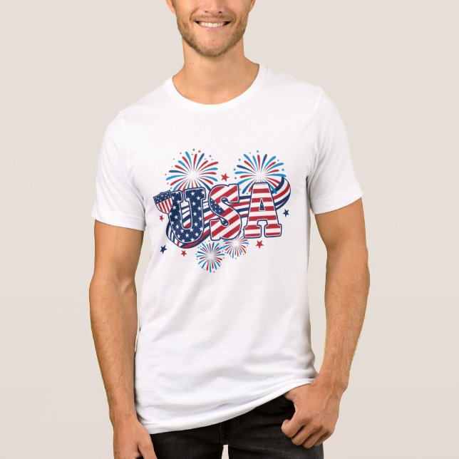 USA Patriotic Fireworks Red White Blue American  Tri-Blend Shirt (Front)