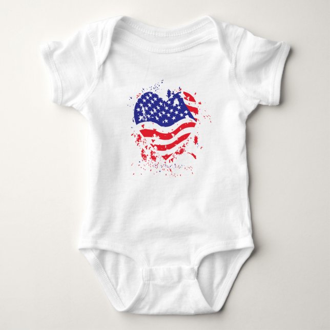 USA Patriotic Flag Heart Baby Bodysuit (Front)