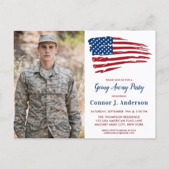 USA Patriotic Flag Photo Military Going Away Party Invitation Postcard ...