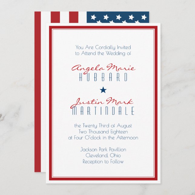 USA Patriotic Flag Wedding 2 Invitation (Front/Back)