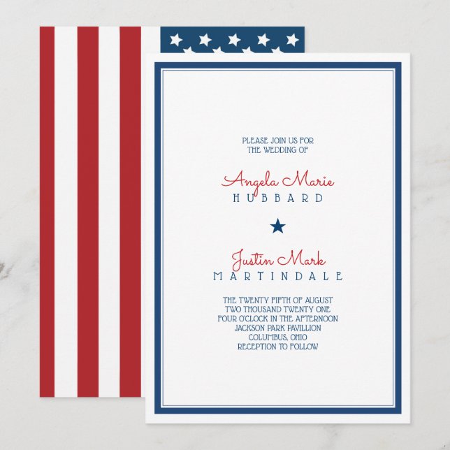 USA Patriotic Flag Wedding 3 Invitation (Front/Back)
