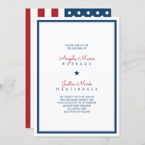 USA Patriotic Flag Wedding 3 Invitation
