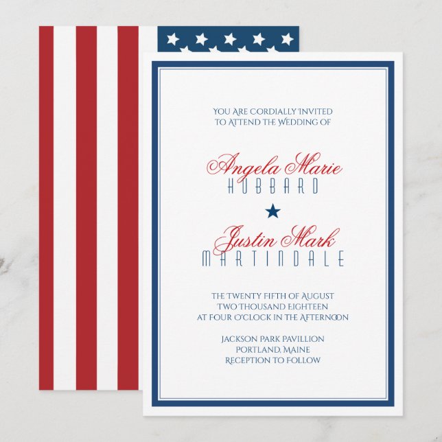 USA Patriotic Flag Wedding Invitation (Front/Back)