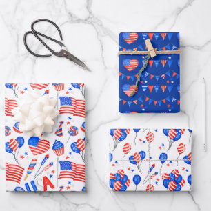 USA Patriotic Flag Wrapping Paper Set of 3
