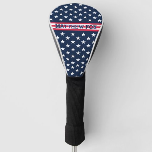 USA Patriotic Golfer Monogram Flag Stars Stripes Golf Head Cover