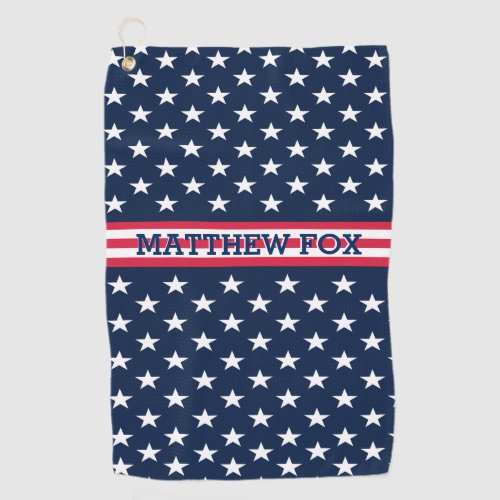 USA Patriotic Golfer Monogram Flag Stars Stripes Golf Towel