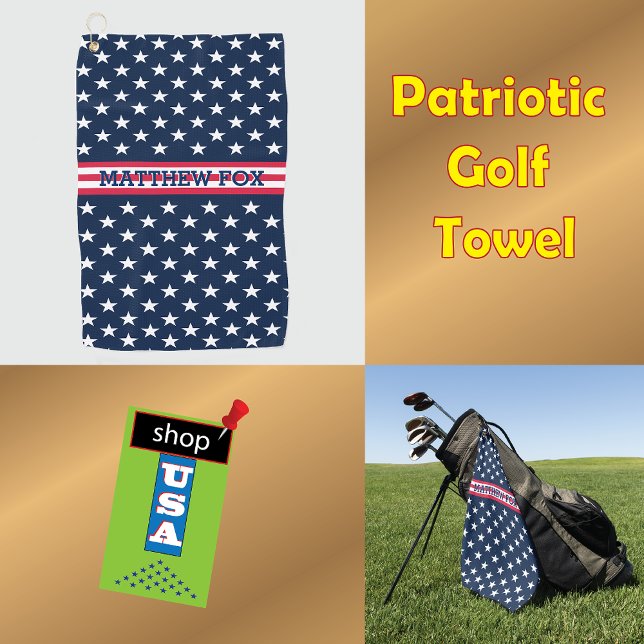 USA Patriotic Golfer ⭐ Stars & Stripes Monogram  Golf Towel (Creator Uploaded)