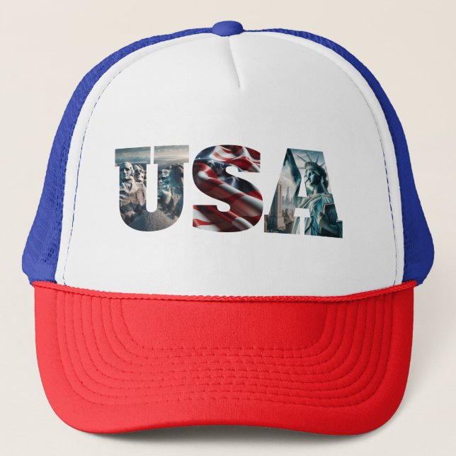 USA Patriotic Iconic American Images Trucker Hat (Front)