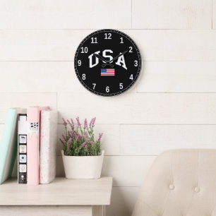 USA Patriotic Independence Day American Flag Large Clock