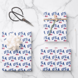 USA Patriotic Independence Day American Flag Wrapping Paper Sheets