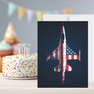 USA Patriotic Jet fighter Airplane Birthday Postcard