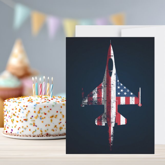 USA Patriotic Jet fighter Airplane Birthday Postcard (Creator Uploaded)