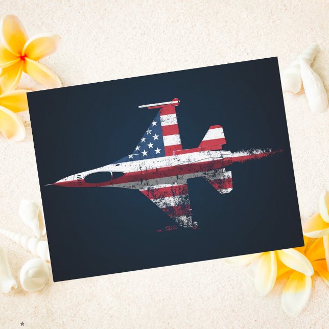 USA Patriotic Jet fighter Airplane Birthday Postcard (Creator Uploaded)