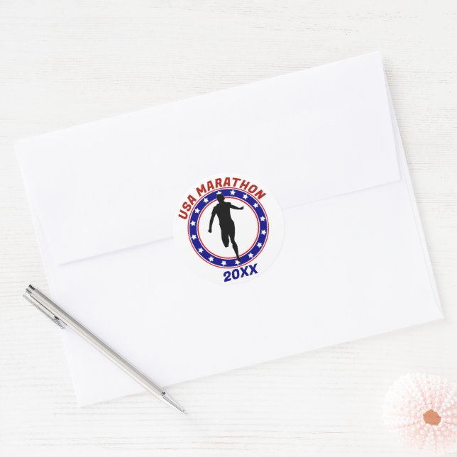 USA Patriotic MARATHON / RELAY RUN Classic Round Sticker (Envelope)