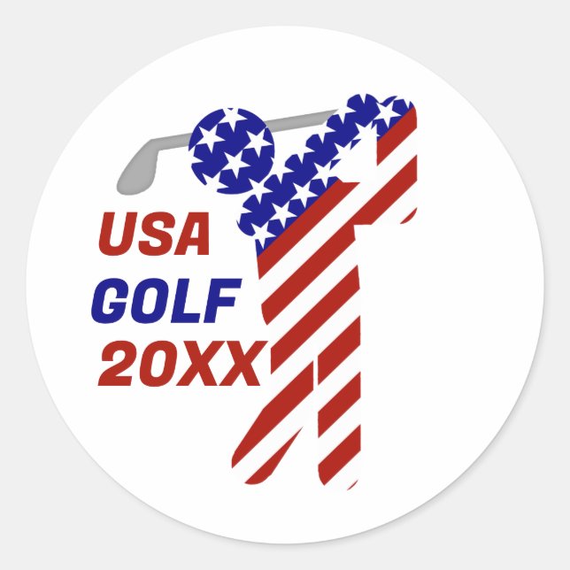 USA Patriotic MEN'S GOLF Classic Round Sticker (Front)