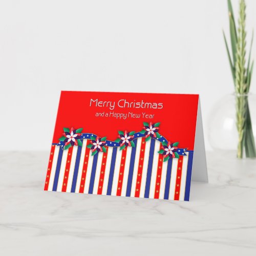 USA Patriotic Military Christmas Poinsettias Card