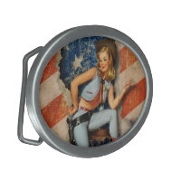 USA Patriotic Naughty PinUp CowGirl Belt Buckle