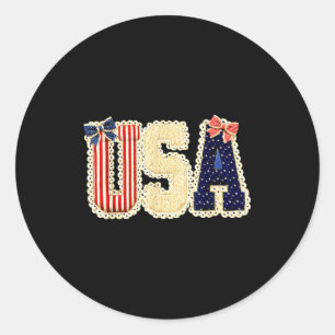 Usa patriotic patchwork stars stripes americana classic round sticker