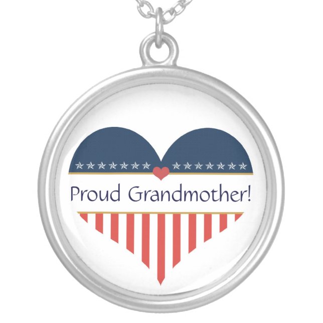 USA Patriotic Proud Grandmother Silver Necklace (Front)