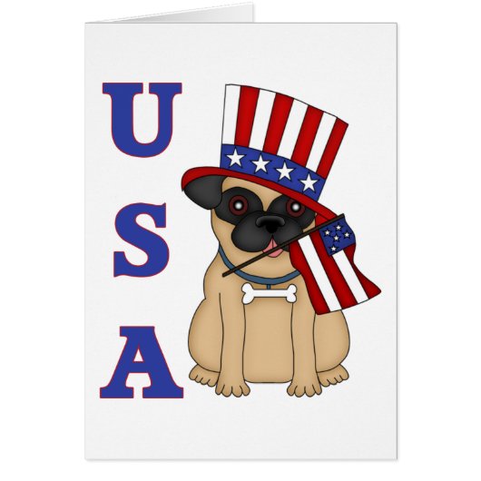 USA Patriotic Pug with Flag Cards (Front)