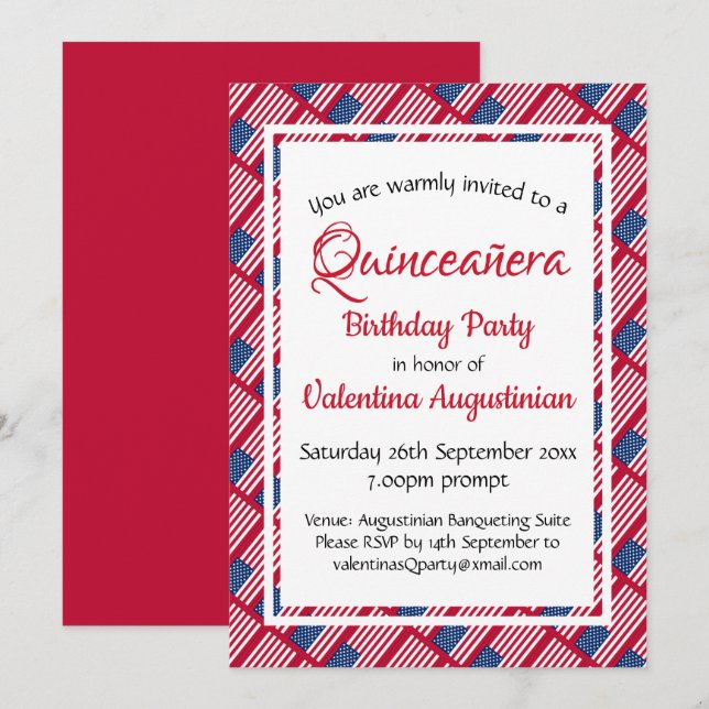 USA Patriotic Quinceañera Birthday Personalized Invitation (Front/Back)