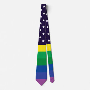 USA Patriotic Rainbow Pride Flag Stars and Stripes Neck Tie