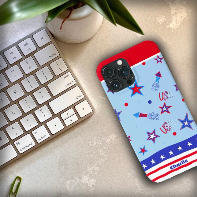 USA Patriotic Red Blue Stars Rockets Inspirivity  Case-Mate iPhone Case (Creator Uploaded)