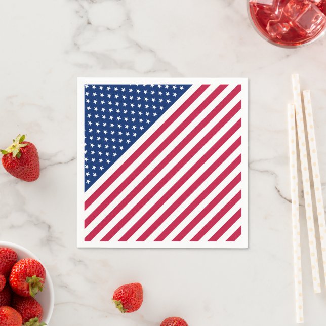 USA Patriotic Red Stripes Stars Flag Paper Napkin (Insitu)