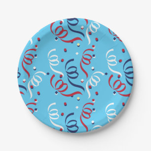 USA Patriotic Red, White & Blue Confetti Paper Plates