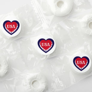 USA Patriotic Red White Blue Heart Festive July 4 Life Saver® Mints