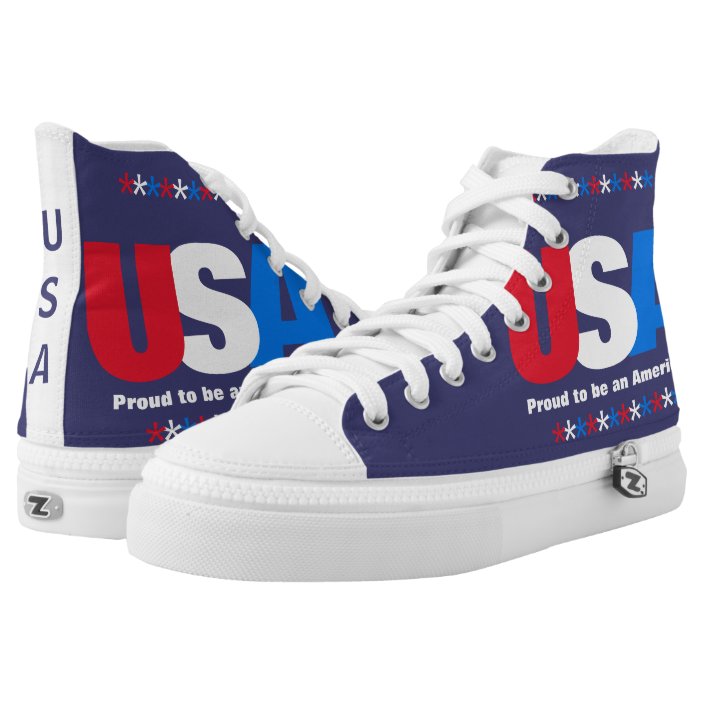 red white and blue high tops