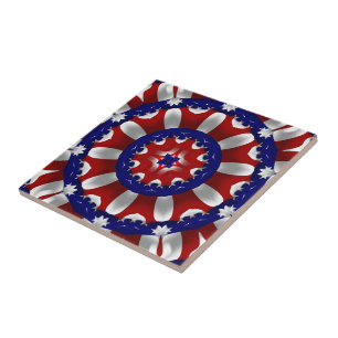 USA Patriotic Ribbons Kaleidoscope Ceramic Tile
